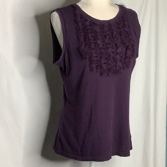 GAP Tops - Gap Sleeveless Purple T-Shirt With Fringe Ruffle Detail Size L